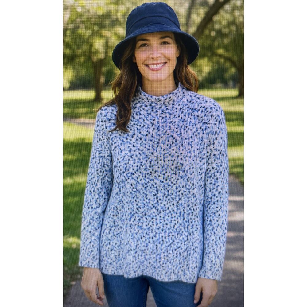Talbots Womens XL Sweater Blue Black White Speckled Pullover Cozy Mock Neck
